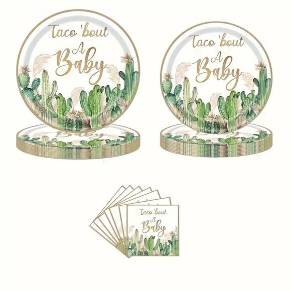 20 Each Mexican Cactus Theme 9inch Plate, 7inch Plate, 13inch Tissue Napkins - Picture 1 of 2